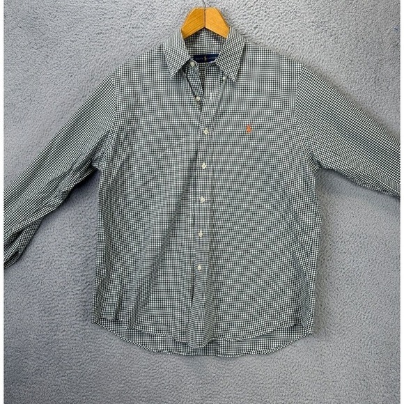 Ralph Lauren Shirt Adult Large Green Pin Check Pony Button Down Long Sleeve Mens